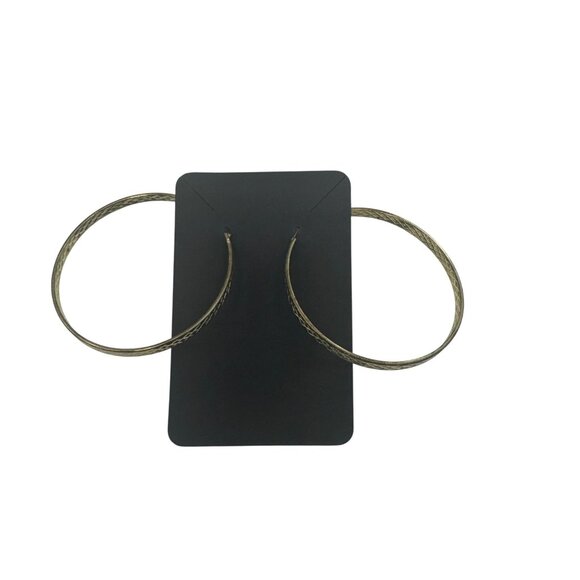 Brass Textured Large Hoop Earrings Geometric Pattern Lightweight Vintage Style J - Picture 1 of 4